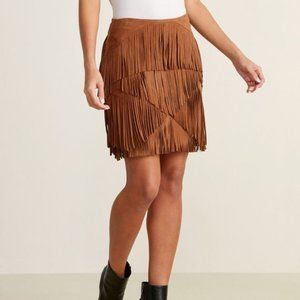NWT! Kobi Halperin Brown Fringe Suede Skirt - 0